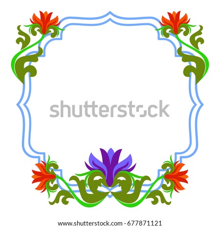 Decorative label with abstract beautiful flowers. Vector clip art.