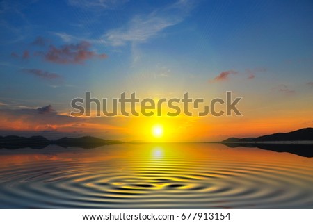colorful water  reflection of beautiful sunset as a circle.
