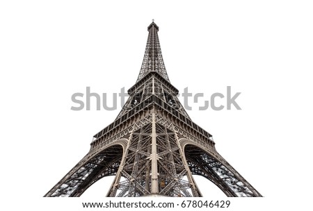 Eiffel tower isolated on white background. Eiffel tower in Paris, France.