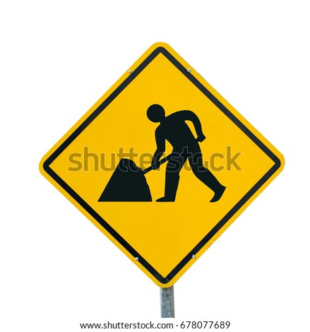 Yellow raffic sign for road repair on the isolated on white background