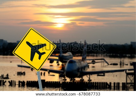 Airplane Warning Sign on the Airplane background