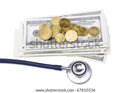 Heap Of Dollars With Stethoscope isolated