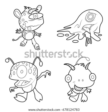 cartoon monster illustration with thin line