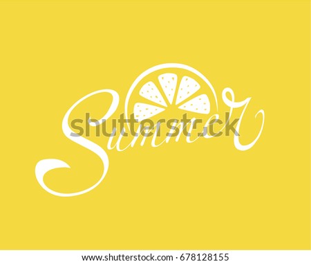 The cover design. Picture of a piece of fruit and the phrase summer on a yellow background . The word summer is depicted in white.
