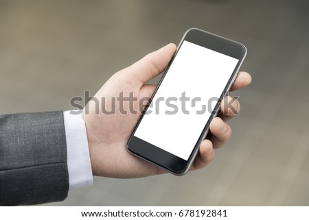 Phone holding in hand people isolated 