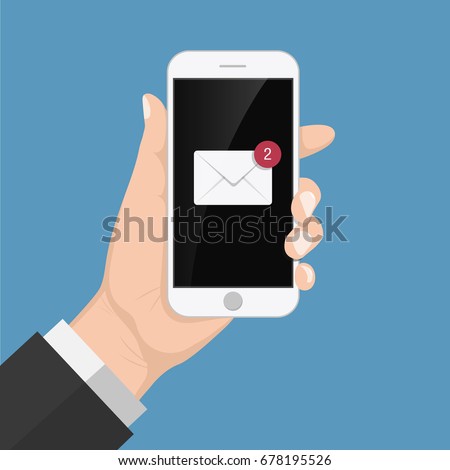 Flash Design style hand  holding the smartphone with e-mail application on screen  ,vector design Element illustration