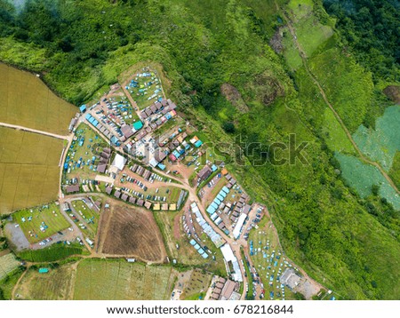 Top view Aerial photo from flying drone over phutubberg,phetchabun province,Thailand.Bird eye view over village.