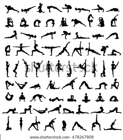 Women silhouettes. Collection of yoga poses. Asana set. Vector illustration Royalty-Free Stock Photo #678267808