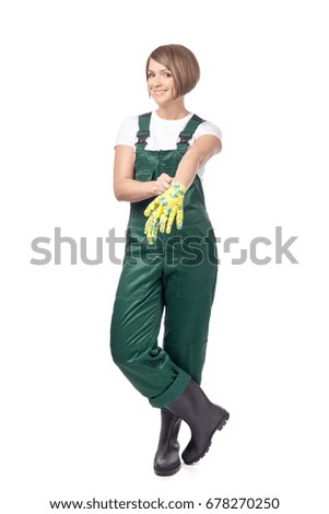 woman professional gardener isolated on white background