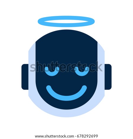 Robot Face Icon Smiling Angel Face Emotion Robotic Emoji Vector Illustration