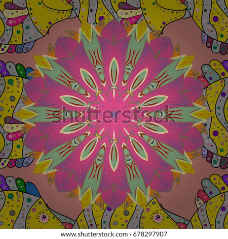 Cute textile seamless pattern with rever fishes on colored background with flowers.