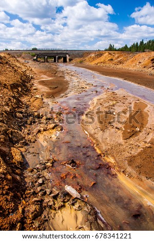 Karabash city, Chelyabinsk region, Russia. A lake near to Sak-Yelga river. One of the most polluted place in the world.
