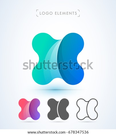 Vector origami letter X logo. Material design application icon