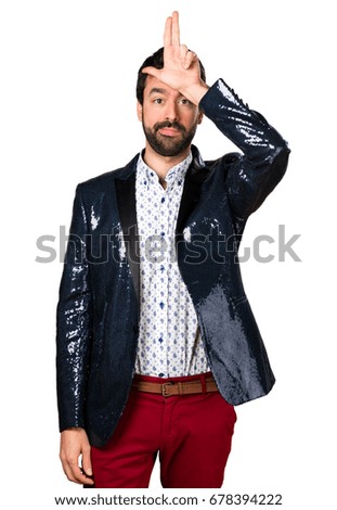 Man with jacket making stupid sign