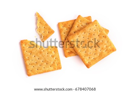 Close up healthy  whole wheat cracker on white background , top view or overhead shot Royalty-Free Stock Photo #678407068