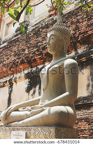 Buddha statue in Ayuthaya of Thailand.