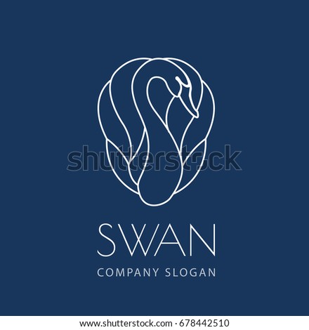 swan line logo sign emblem on blue background vector illustration