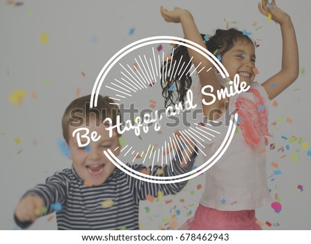 Kids Enjoy Happiness Positive Attitude Word Stamp Banner Graphic