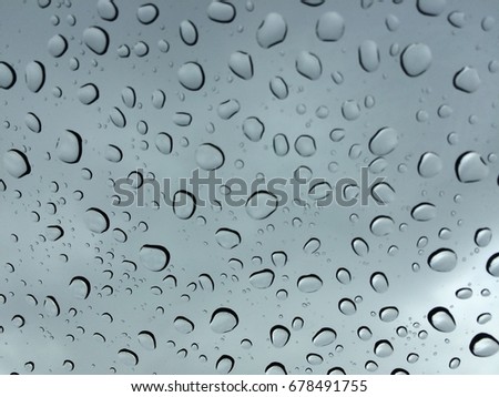 Raindrops at front of the car glass window