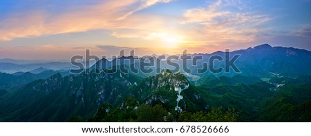 China Great Wall sunset panorama