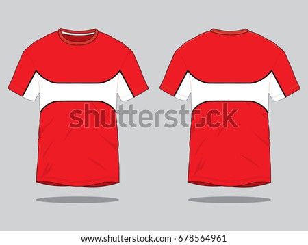 T-shirt Design Vector with Red/White Colors and Black Lines Piping.Front And Back Views.