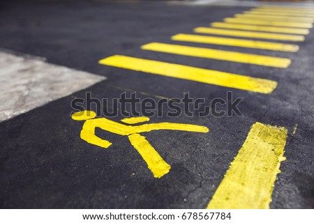 Pedestrian crossing yellow marking in the factory Royalty-Free Stock Photo #678567784
