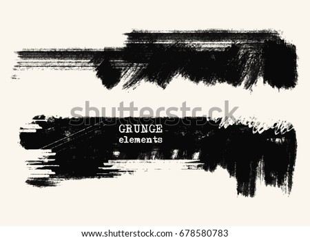 Vector set of black brush strokes. Grunge isolated elements. Smoke brushes for your design. Freehand. Watercolor splash. Acrylic stamp. Vector illustration