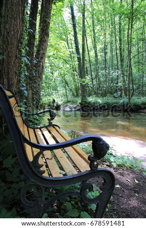 Romantic bench in Lauter in Alsace, France 