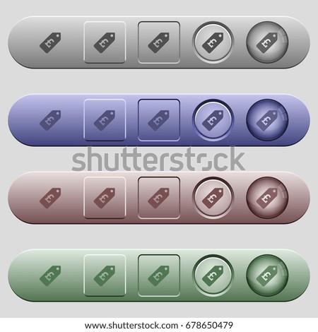 Pound price label icons on rounded horizontal menu bars in different colors and button styles