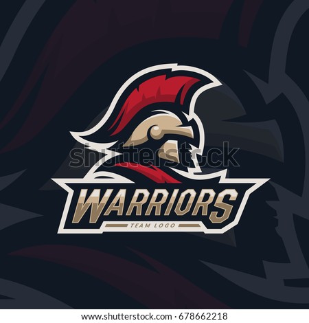 "Warriors" sport team logo design. Spartan warrior illustration. Eps10 vector. Royalty-Free Stock Photo #678662218