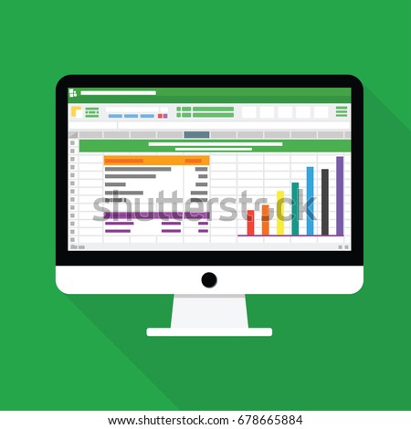 Spreadsheet software computer screen with financial accounting data. database analytical business report. audit investigation document with table and number. flat icon isolated vector illustration Royalty-Free Stock Photo #678665884