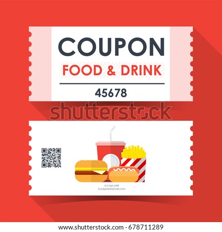 Coupon food and drink ticket card. Element template for graphics design. Vector illustration.