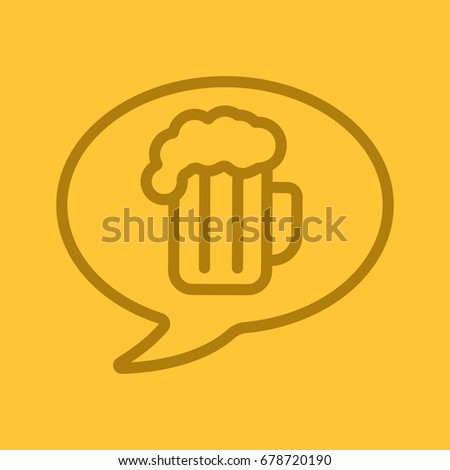 Beer order linear icon. Cheers. Chat box with beer glass inside. Thin line outline symbols on color background. Vector illustration