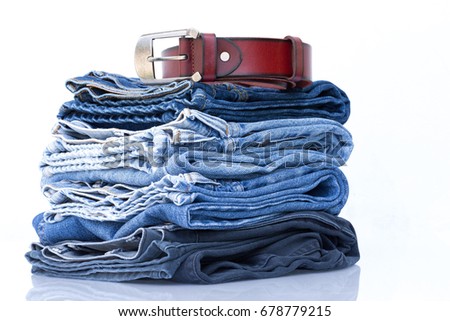 Blue jeans or denim  on white background. Color jeans fashion.