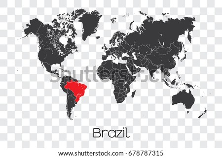 A Map of the World with the Selected Country of Brazil