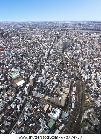 Top view of tokyo railway transportation on bluesky background