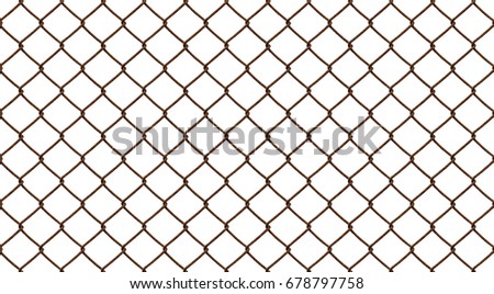 Old rusty and weathered mesh fence, isolated against the white background.