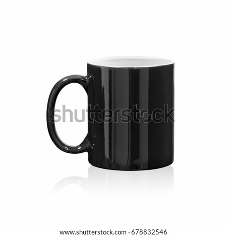 Black mug isolated on white background. Blank drick cup for your design. ( Clipping paths or cut out object for montage ) Can put text, image, and logo.