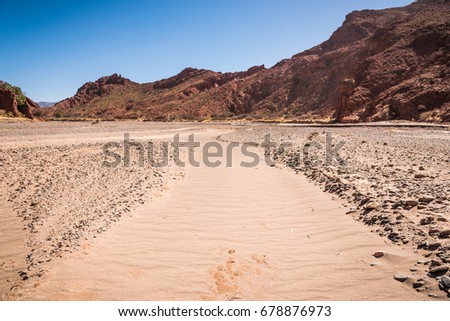 Dry sand river in mountains of Altiplano, Bolivia, South America