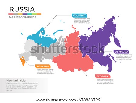 Russia map infographics vector template with regions and pointer marks