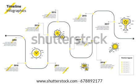 Business timeline workflow infographics. Corporate milestones graphic elements. Company presentation slide template with year periods. Modern vector history time line design. Royalty-Free Stock Photo #678892177