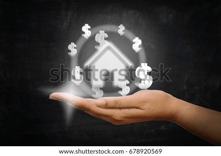 Hand over dollar and home sign