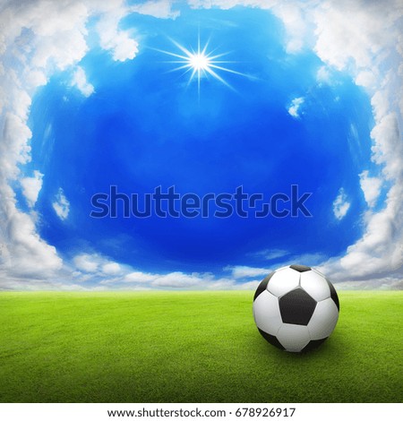 Soccer on green grass with beautiful sky