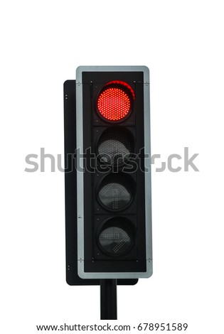 Red traffic light light isolated on white background with clipping path.