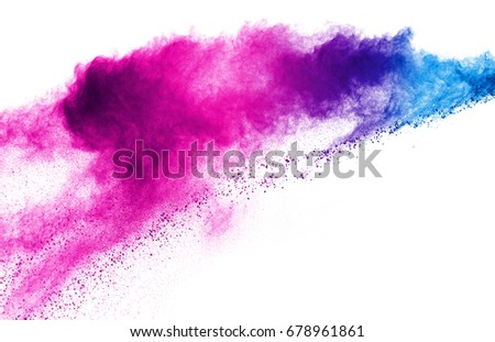 abstract powder splatted background,Freeze motion of color powder exploding/throwing color powder, color glitter texture on white background