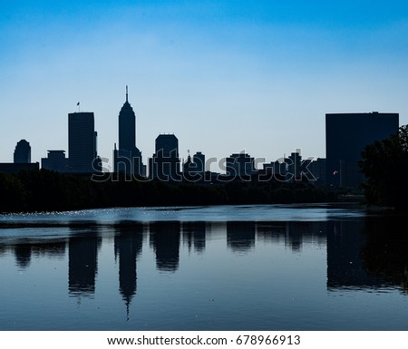 Indianapolis skyline reflected in blue