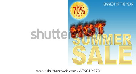 Hot Summer Sale, 70 percent Discount, Bright Square in blue Colors, blank space for company logo and or personal text.