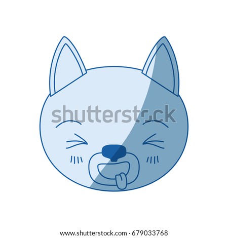 blue color shading silhouette cute face of cat sticking out tongue expression vector illustration