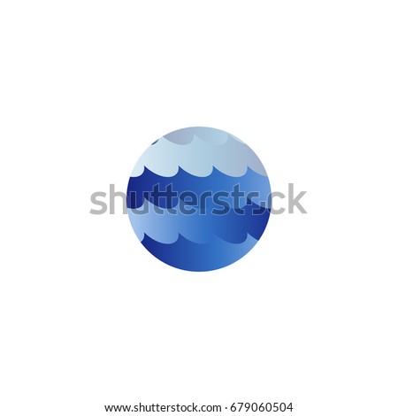 Abstract isolated round shape liquid, blue color ocean, wave and sky, cloud logo. Water stylized vector logotype. 