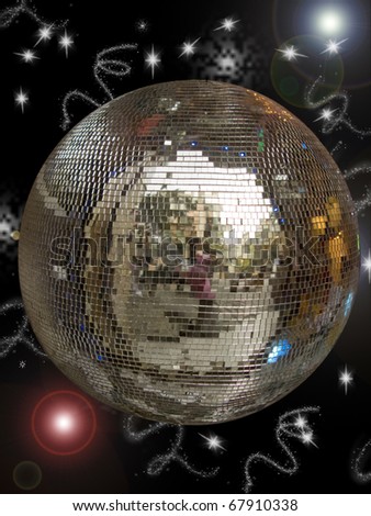 Disco ball with sparkles isolated in black